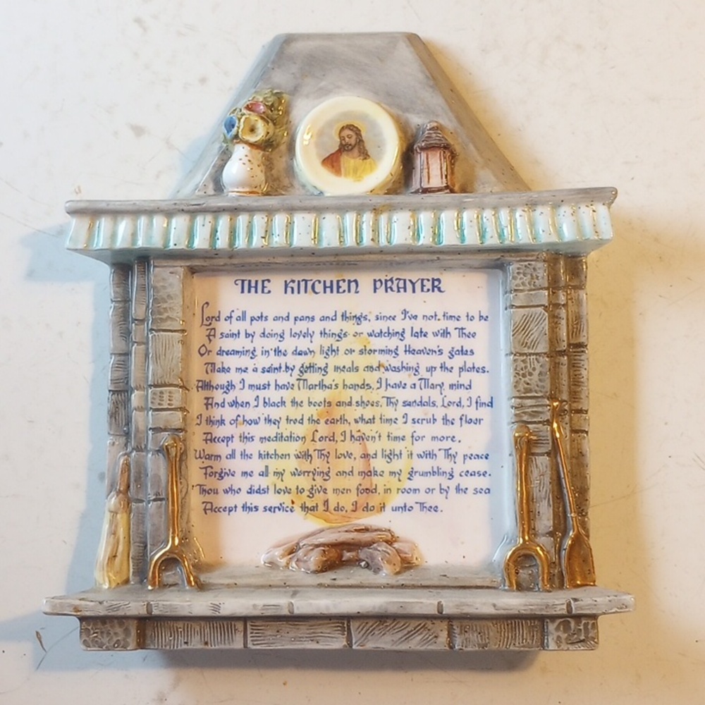 Vintage Ceramic Christian Catholic Religious Kitchen Prayer 3D Wall Decor
